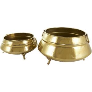 imageDeco 79 Ceramic Indoor Outdoor Planter Small Planter Pot with Layered Square Shaped Grooves Set of 3 Planters 7quot 6quot 4quotH GrayGold