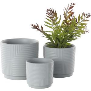 imageDeco 79 Ceramic Indoor Outdoor Planter Small Planter Pot with Layered Square Shaped Grooves Set of 3 Planters 7quot 6quot 4quotH GrayGray