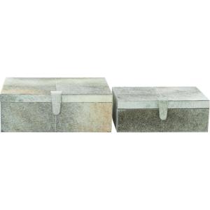 imageDeco 79 Leather Handmade Box with Hinged Lid Set of 2 17quot 14quotW Gray