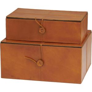 imageDeco 79 Leather Handmade Decorative Box Storage Decorative Keepsake Boxes with Leather Loop Closure and Detailed Stitching Set of 2 Storage Boxes 11quot 10quot W Brown