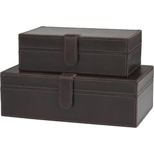 imageDeco 79 Leather Handmade Decorative Box Storage Decorative Keepsake Boxes with Snap Front Closure and Detailed Stitching Set of 2 Storage Boxes 10quot 8quot W Dark Brown