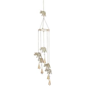 imageDeco 79 Metal Elephant Indoor Outdoor Embellished Windchime with Glass Beads and Cone Bells 5quot x 5quot x 39quot Gold