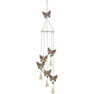 imageDeco 79 Metal Embellished Butterfly Windchime with Glass Beads and Cone Bells 5quot x 5quot x 39quot Gold