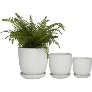 imageDeco 79 Modern Porcelain Set of 3 Planters 8quot 6quot 5quotH White