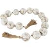 imageDeco 79 Marble Handmade Beaded Garland with Tassel Round Extra Long Orb Small Beads with Tassel with Knotted Brown Jute Beads with Tassel 44quot x 1quot x 1quot WhiteWhite