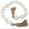 imageDeco 79 Marble Handmade Beaded Garland with Tassel Round Extra Long Orb Small Beads with Tassel with Knotted Brown Jute Beads with Tassel 44quot x 1quot x 1quot WhiteWhite