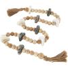 imageDeco 79 Marble Handmade Beaded Garland with Tassel Round Extra Long Orb Small Beads with Tassel with Knotted Brown Jute Beads with Tassel 44quot x 1quot x 1quot WhiteLight Brown