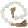 imageDeco 79 Marble Handmade Beaded Garland with Tassel Round Extra Long Orb Small Beads with Tassel with Knotted Brown Jute Beads with Tassel 44quot x 1quot x 1quot WhiteWhite