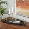 imageDeco 79 Marble Living Room Decor Tray Ottoman Tray with Gold Handles Set of 2 Serving Tray 22quot 18quotW Black