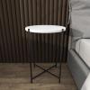 imageDeco 79 Terrazzo Stone Side End Accent Table End Table with Black Metal XStand Side Table 18quot x 18quot x 24quot WhiteBlack