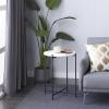 imageDeco 79 Terrazzo Stone Side End Accent Table End Table with Black Metal XStand Side Table 18quot x 18quot x 24quot WhiteBlack