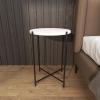 imageDeco 79 Terrazzo Stone Side End Accent Table End Table with Black Metal XStand Side Table 18quot x 18quot x 24quot WhiteBlack