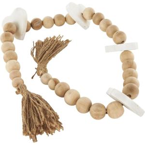 imageDeco 79 Marble Handmade Beaded Garland with Tassel Round Extra Long Orb Small Beads with Tassel with Knotted Brown Jute Beads with Tassel 44quot x 1quot x 1quot WhiteLight Brown