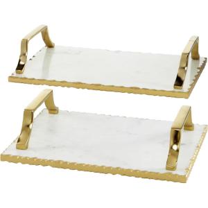 imageDeco 79 Marble Tray with Gold Handles Set of 2 16quot 13quotW White