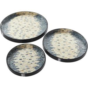 imageDeco 79 Mother of Pearl Handmade Chevron Tray with Slot Handles Set of 3 24quot 20quot 16quotW BlackAbstract