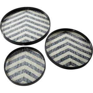 imageDeco 79 Mother of Pearl Handmade Chevron Tray with Slot Handles Set of 3 24quot 20quot 16quotW BlackChevron