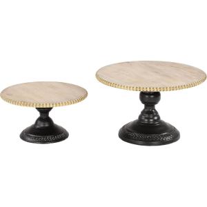 imageDeco 79 Rustic Wood Round Cake Stand Set of 2 13quot 11quotW Light Brown