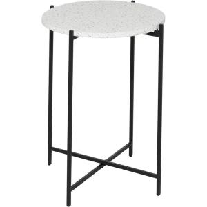 imageDeco 79 Terrazzo Stone Side End Accent Table End Table with Black Metal XStand Side Table 18quot x 18quot x 24quot WhiteBlack