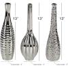 imageDeco 79 Ceramic Decorative Vase Slim Textured Bottleneck Centerpiece Vases with Varying Patterns set of 3 Flower Vases for Home Decoration 3quot x 3quot x 12quot Silver