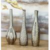 imageDeco 79 Ceramic Decorative Vase Slim Textured Bottleneck Centerpiece Vases with Varying Patterns set of 3 Flower Vases for Home Decoration 3quot x 3quot x 12quot Silver