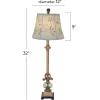 imageDeco 79 Polystone Floral Room Buffet Lamp Antique Style Table Lamp with Tapered Shade Lamp 12quot x 12quot x 32quot Brass