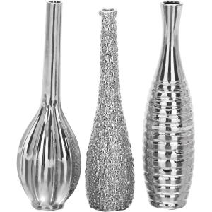 imageDeco 79 Ceramic Decorative Vase Slim Textured Bottleneck Centerpiece Vases with Varying Patterns set of 3 Flower Vases for Home Decoration 3quot x 3quot x 12quot Silver