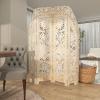 imageDeco 79 Wood Floral Handmade Foldable Arched Partition 4 Panel Privacy Screen with Intricately Carved Designs Room Divider 60quot x 2quot x 72quot White