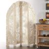 imageDeco 79 Wood Floral Handmade Foldable Arched Partition 4 Panel Privacy Screen with Intricately Carved Designs Room Divider 60quot x 2quot x 72quot White