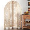 imageDeco 79 Wood Floral Handmade Foldable Arched Partition 4 Panel Privacy Screen with Intricately Carved Designs Room Divider 60quot x 2quot x 72quot White