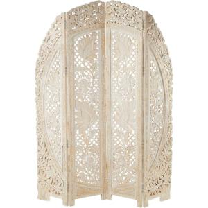 imageDeco 79 Wood Floral Handmade Foldable Arched Partition 4 Panel Privacy Screen with Intricately Carved Designs Room Divider 60quot x 2quot x 72quot White