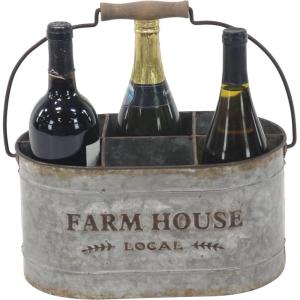 imageDeco 79 Metal Galvanized Farm House 6 Bottle Wine Holder 13quot x 9quot x 7quot Gray