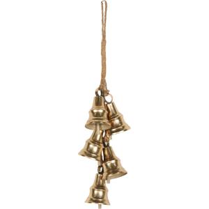 imageDeco 79 Metal Indoor Outdoor Decorative Bells Cluster Meditation Bell with Jute Hanging Rope Cow Bell 8quot x 8quot x 26quot Gold6 x 6 x 25