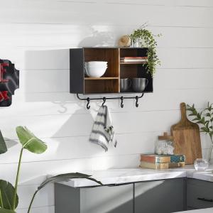 imageThe Novogratz Metal 4 Cubbies and 4 Hangers Wall Hook 23quot x 8quot x 14quot BrownBrown