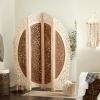 imageDeco 79 Mango Wood Floral Handmade Partition Room Divider Screen Foldable Arched Partition 4 Panel Privacy Screen with Intricately Carved Designs Room Partition 62quot x 1quot x 72quot BrownBrown