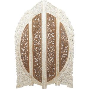 imageDeco 79 Mango Wood Floral Handmade Partition Room Divider Screen Foldable Arched Partition 4 Panel Privacy Screen with Intricately Carved Designs Room Partition 62quot x 1quot x 72quot BrownBrown