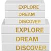 imageDeco 79 Canvas Decorative Box Faux Storage Book Book Shaped Boxes with Gold Live Laugh Love Text Set of 2 Decorative Keepsake Boxes 11quot 9quotH WhiteWhite