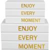 imageDeco 79 Canvas Decorative Box Faux Storage Book Book Shaped Boxes with Gold Live Laugh Love Text Set of 2 Decorative Keepsake Boxes 11quot 9quotH WhiteWhite