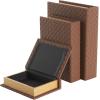 imageDeco 79 Faux Leather Decorative Box Book Shaped Book Shaped Boxes Set of 3 Decorative Keepsake Boxes 12quot 10quot 8quotH BrownBrown