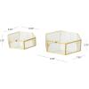 imageDeco 79 Glass Geometric Decorative Jewelry Box Hexagon Jewelry Organizers with Gold Metal Frame and Chain Accent Set of 2 Jewelry Holder 8quot 7quotW Clear8  7W