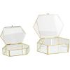 imageDeco 79 Glass Geometric Decorative Jewelry Box Hexagon Jewelry Organizers with Gold Metal Frame and Chain Accent Set of 2 Jewelry Holder 8quot 7quotW Clear10  8W