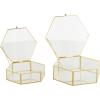 imageDeco 79 Glass Geometric Decorative Jewelry Box Hexagon Jewelry Organizers with Gold Metal Frame and Chain Accent Set of 2 Jewelry Holder 8quot 7quotW Clear8  7W