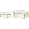 imageDeco 79 Glass Geometric Decorative Jewelry Box Hexagon Jewelry Organizers with Gold Metal Frame and Chain Accent Set of 2 Jewelry Holder 8quot 7quotW Clear10  8W