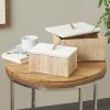 imageDeco 79 Wood Decorative Box Washed Ribbed Storage Decorative Keepsake Boxes with White Lids and Rope Handles Set of 2 Storage Boxes 10quot 8quot W Cream10  8W