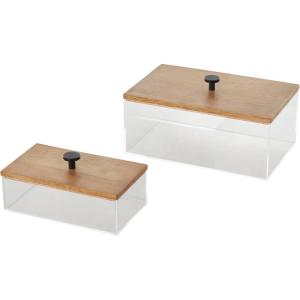 imageDeco 79 Acrylic Plastic Decorative Box Book Shaped Boxes with Wood Lids Set of 2 Decorative Keepsake Boxes 9quot 7quotW ClearClear