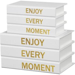 imageDeco 79 Canvas Decorative Box Faux Storage Book Book Shaped Boxes with Gold Live Laugh Love Text Set of 2 Decorative Keepsake Boxes 11quot 9quotH WhiteWhite