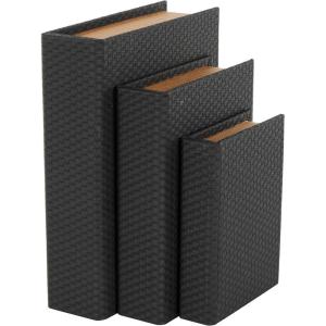 imageDeco 79 Faux Leather Decorative Box Book Shaped Book Shaped Boxes Set of 3 Decorative Keepsake Boxes 12quot 10quot 8quotH BrownBlack