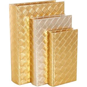 imageDeco 79 Faux Leather Decorative Box Faux Book Storage Decorative Keepsake Boxes with Metallic Finish Set of 3 Storage Boxes 12quot 9quot 7quot H Gold