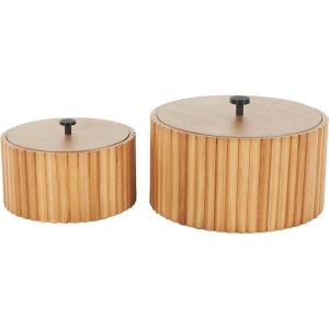 imageDeco 79 Wooden Handmade Decorative Box Slatted Decorative Containers with Lids Set of 2 Decorative Keepsake Boxes 8quot 10quotW Brown