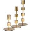 imageDeco 79 Aluminum Metal Decorative Candle Holder Slim Candle Stand with Round Bases Set of 3 Candlestick Holder 12quot 10quot 8quot H GoldGold