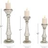 imageDeco 79 Glass Handmade Decorative Candle Holder Turned Style Pillar Candle Stand Set of 3 Candlestick Holder 21quot 17quot 12quotH Silver21x17x12